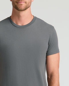 True ClassicCarbon Classic Crew Neck: slate-gray, short-sleeve T-shirt on model.