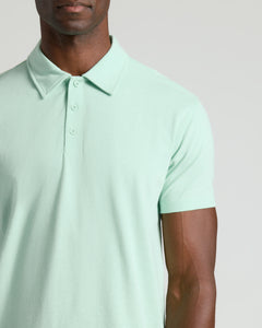 True ClassicHeather Mist Short Sleeve Polo with three-button placket and classic fit.