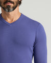 Blueberry Dressy V-Neck Sweater on a man with salt-and-pepper beard.