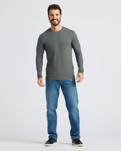 True ClassicMan wearing Carbon Classic Long Sleeve Crew Neck with jeans and sneakers.