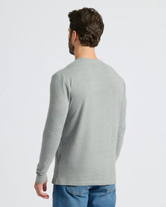 True ClassicMan wearing Heather Gray Classic Long Sleeve Crew Neck from behind.