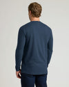 Rear view of man wearing Navy Classic Long Sleeve Crew Neck.