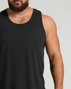 True ClassicBlack Sleeveless Active Mesh Tank showcasing breathable design on muscular build.