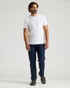White Heavyweight Pocket Crew on man: durable, soft, with reinforced chest pocket.