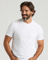 White Heavyweight Pocket Crew worn by smiling man with a relaxed pose.
