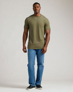 True ClassicHeather Military Green Tall Straight Hem Crew Neck T-Shirt on model.