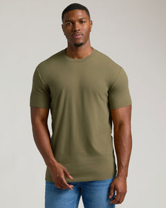 True ClassicMilitary Green Tall Straight Hem Crew Neck T-Shirt worn by a man.