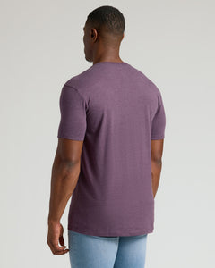 True ClassicDark Heather Plum Tall Classic V-Neck on model, showcasing longer back fit.