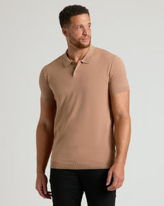 True ClassicMale model in Truffle Tall Dressy Polo, slim-fit, short-sleeve.