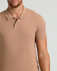 True ClassicMan wearing Truffle Tall Dressy Polo, slim-fit, short-sleeve with classic collar.