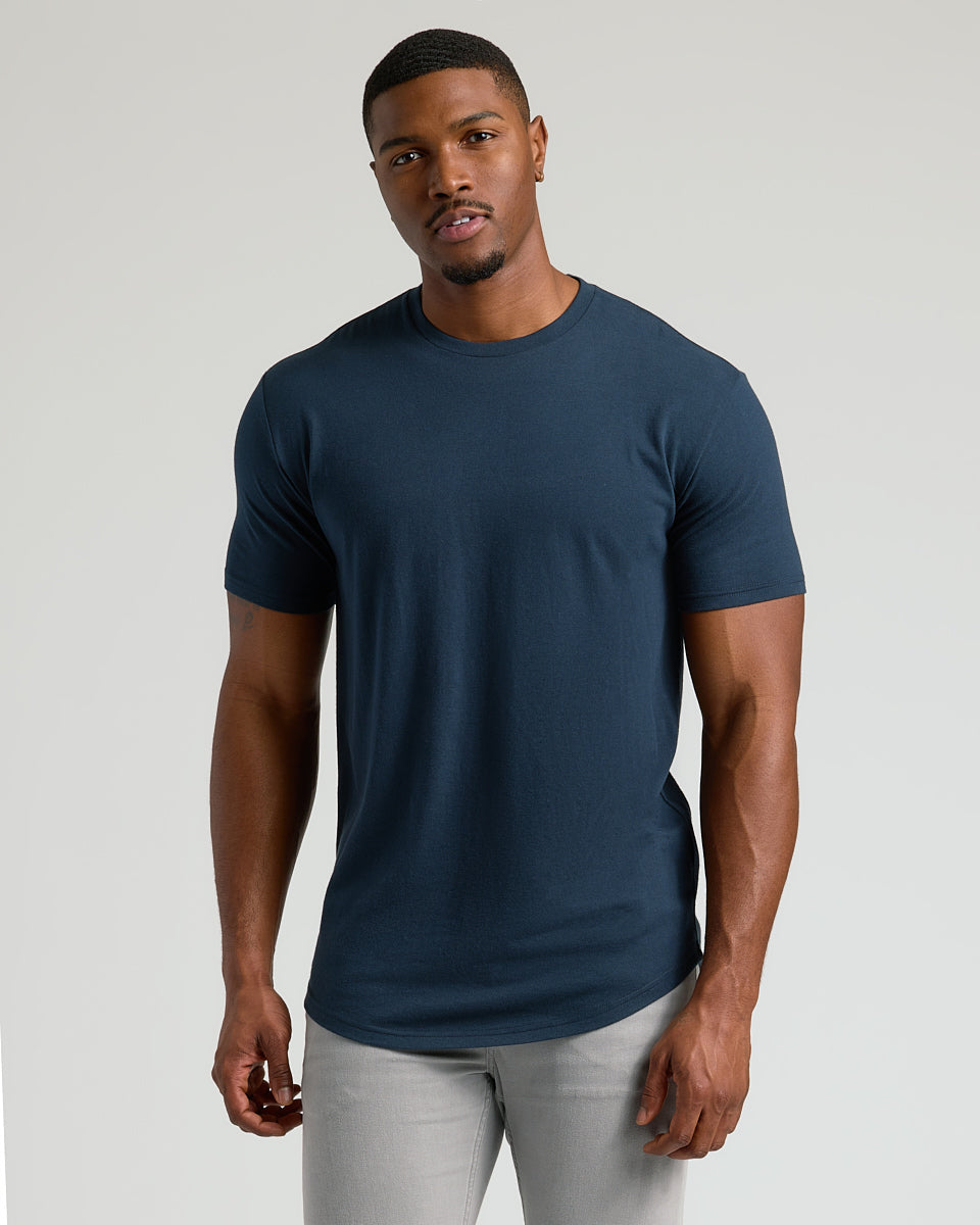 Staple Short Sleeve Tall Curved Hem Crew on model.