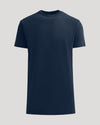 Navy blue t-shirt on a light gray background
