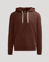 Carob Fleece French Terry Pullover Hoodie with pouch pocket and drawstring hood.