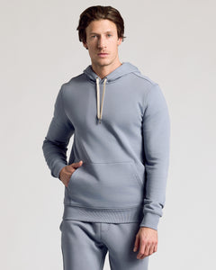 True ClassicMan wearing Dusty Blue Fleece French Terry Pullover Hoodie with kangaroo pocket.