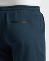 Dark Heather Navy Active Comfort Shorts with elastic waistband and pockets.