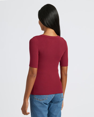 Ribbed 3/4 Sleeve Scoop Neck