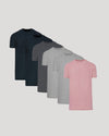 Six crew neck Tall Straight Hem T-Shirt 6-Pack in varying shades of black, gray, and pink, displayed against a light background, showcasing men's basics.