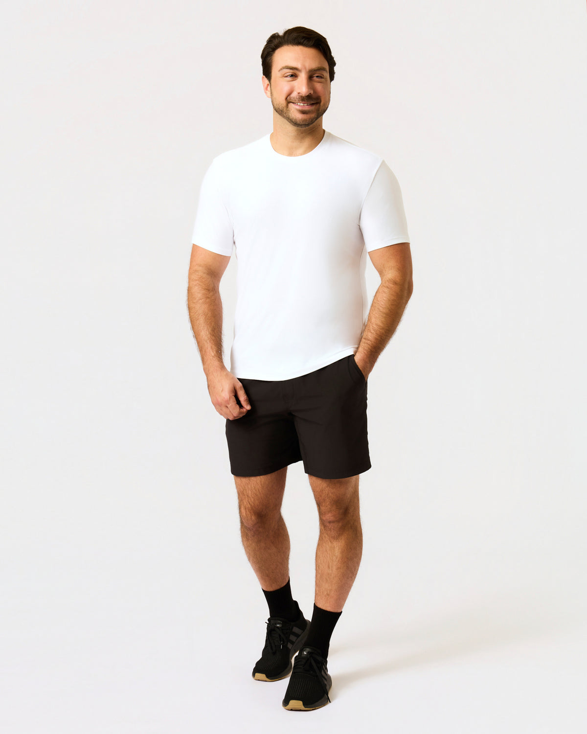 White Short Active Crew Neck