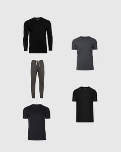 True ClassicTry 1 Of Everything 5-Pack: casual black and charcoal apparel set.
