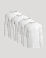 White Tall Heavyweight Long Sleeve Pocket Crew 4-Pack