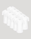 All White Curved Hem Classic Crew Neck 10-Pack against gray background.
