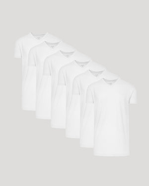 White Short Sleeve Tall Classic V-Neck 6-Pack arranged on display.