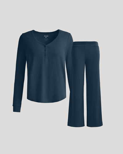 Navy Waffle Long Sleeve Henley & Waffle Leg Pant Set