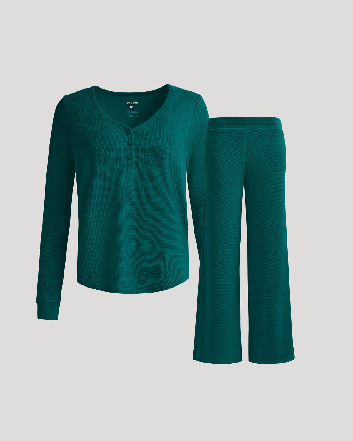 Womens Deep Emerald Waffle Long Sleeve Henley & Waffle Leg Pant