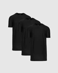 True ClassicAll Black Short Sleeve Tall Active Crew 3-Pack on display.