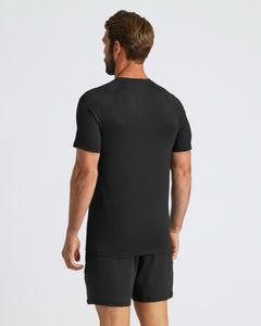 True ClassicMan in Black Active Mesh Crew Tee and shorts, back view.