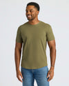 Military Green Curved Hem Classic Crew Neck on male model with tattoos.