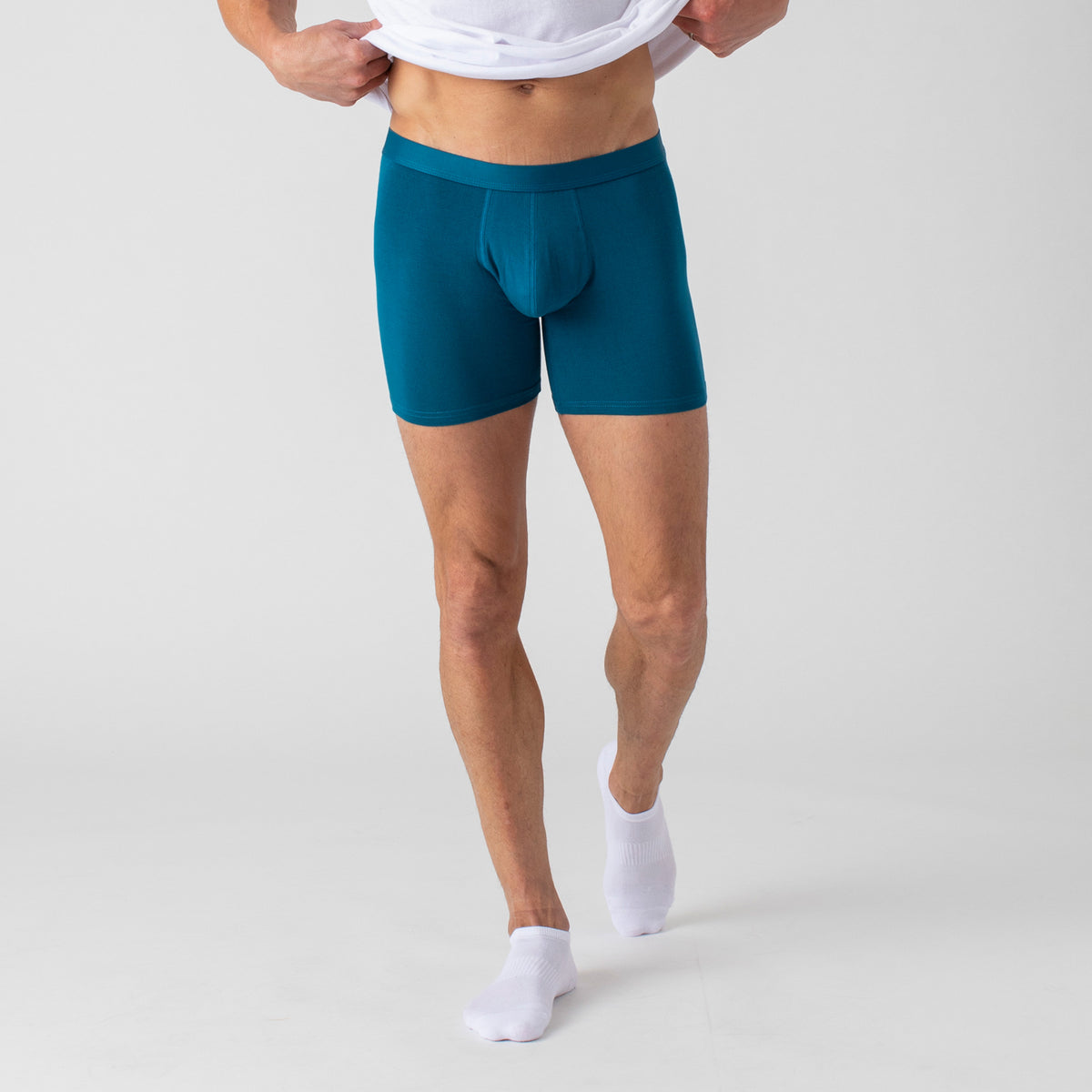 Teal Boxer Briefs 3-Pack shown worn with white socks.