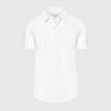 White Short Sleeve Knit Shirt with classic collar and button-down front.