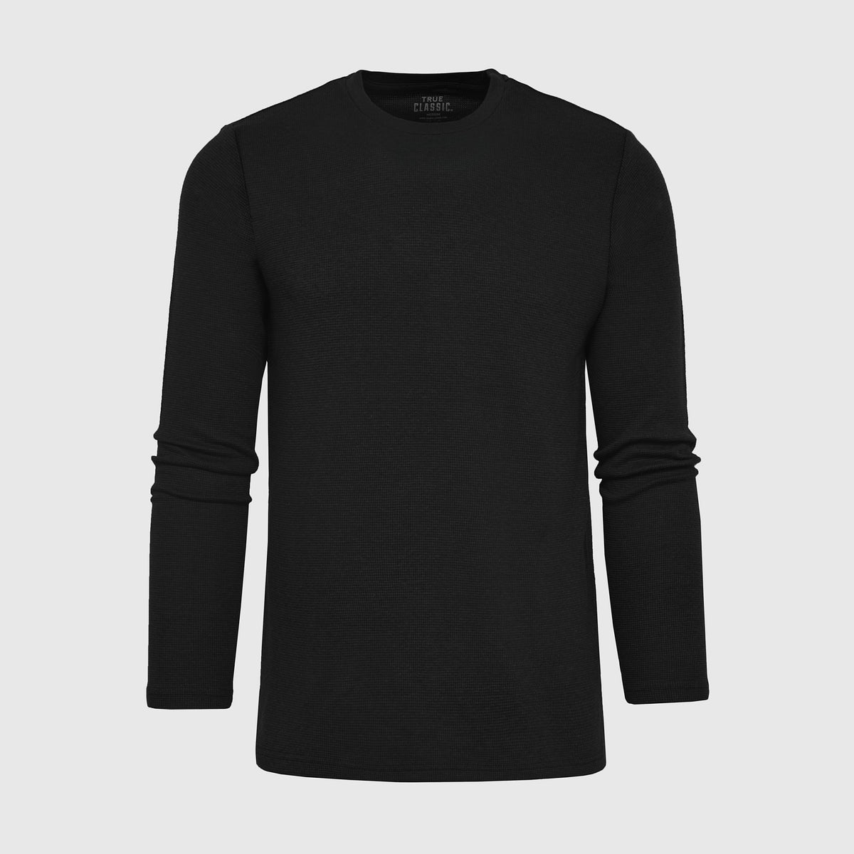 Black Waffle Long Sleeve Crew Neck, solid black with waffle texture.