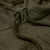 Military Green Waffle Hoodie close-up showing textured fabric and drawstring.