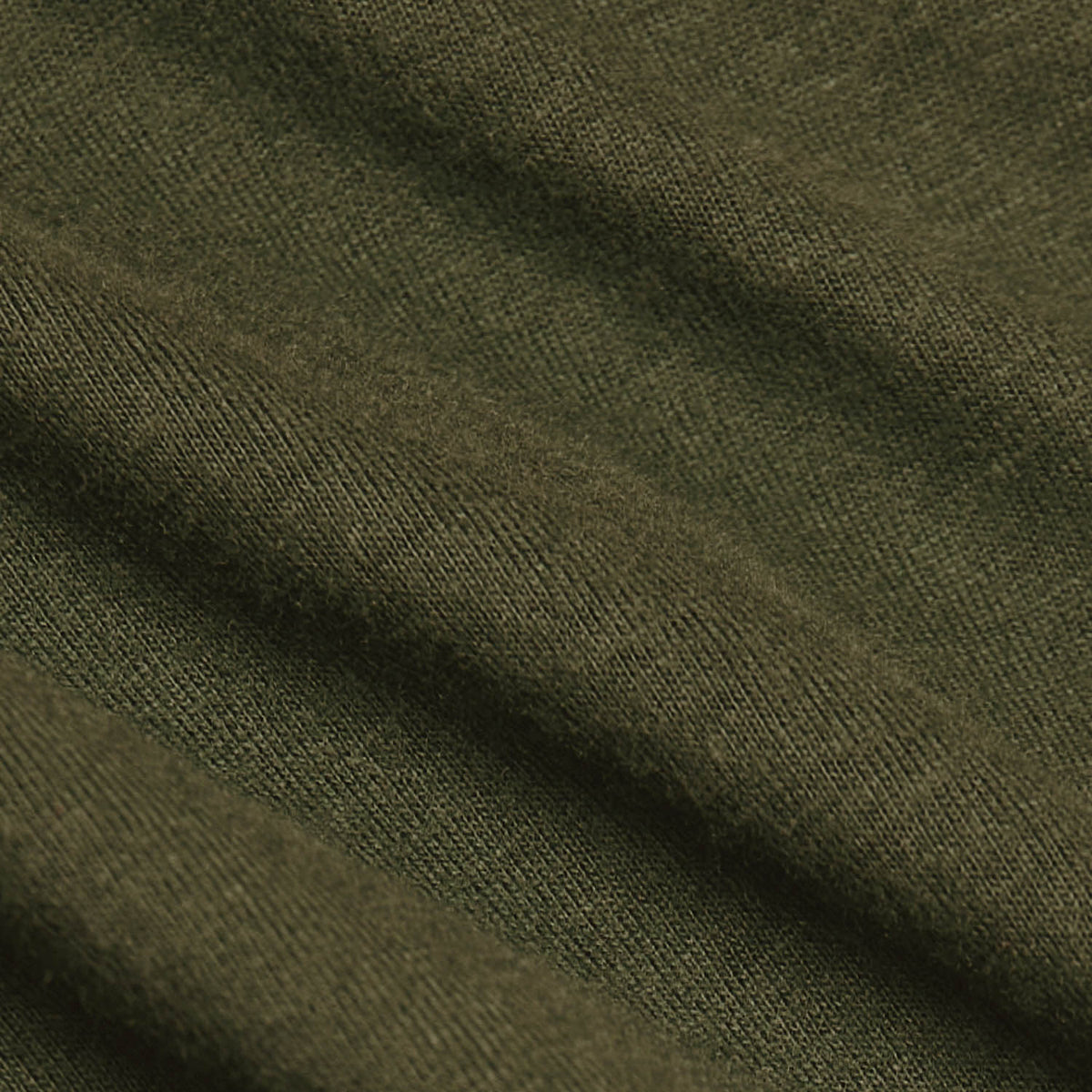 Military Green Tall Straight Hem Crew Neck T-Shirt close-up, showing knit texture.